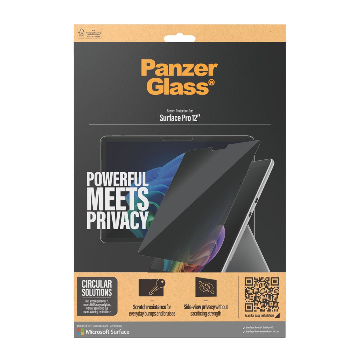 PanzerGlass® 2-Way Privacy Displayschutz Microsoft Surface Pro 12” | Ultra-Wide Fit